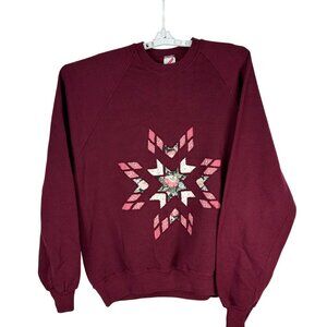 Maroon Jerzees XL Sweatshirt With Floral Quilted Star Pattern